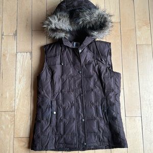 Gap vest,  brown faux fur lined hood size small
